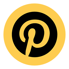 Sigla Pinterest în negru pe fundal galben