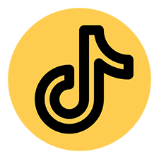 TikTok-logo in zwart op gele achtergrond
